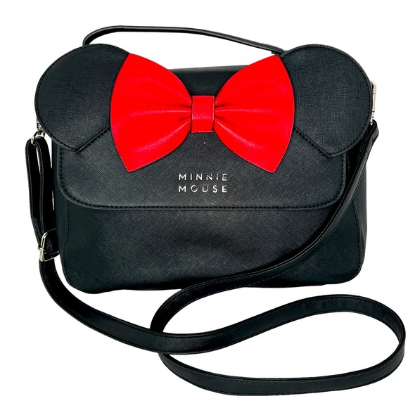 Loungefly Handbags - Disney Loungefly Black Leather Minnie Mouse With Bow And Ears Crossbody Bag